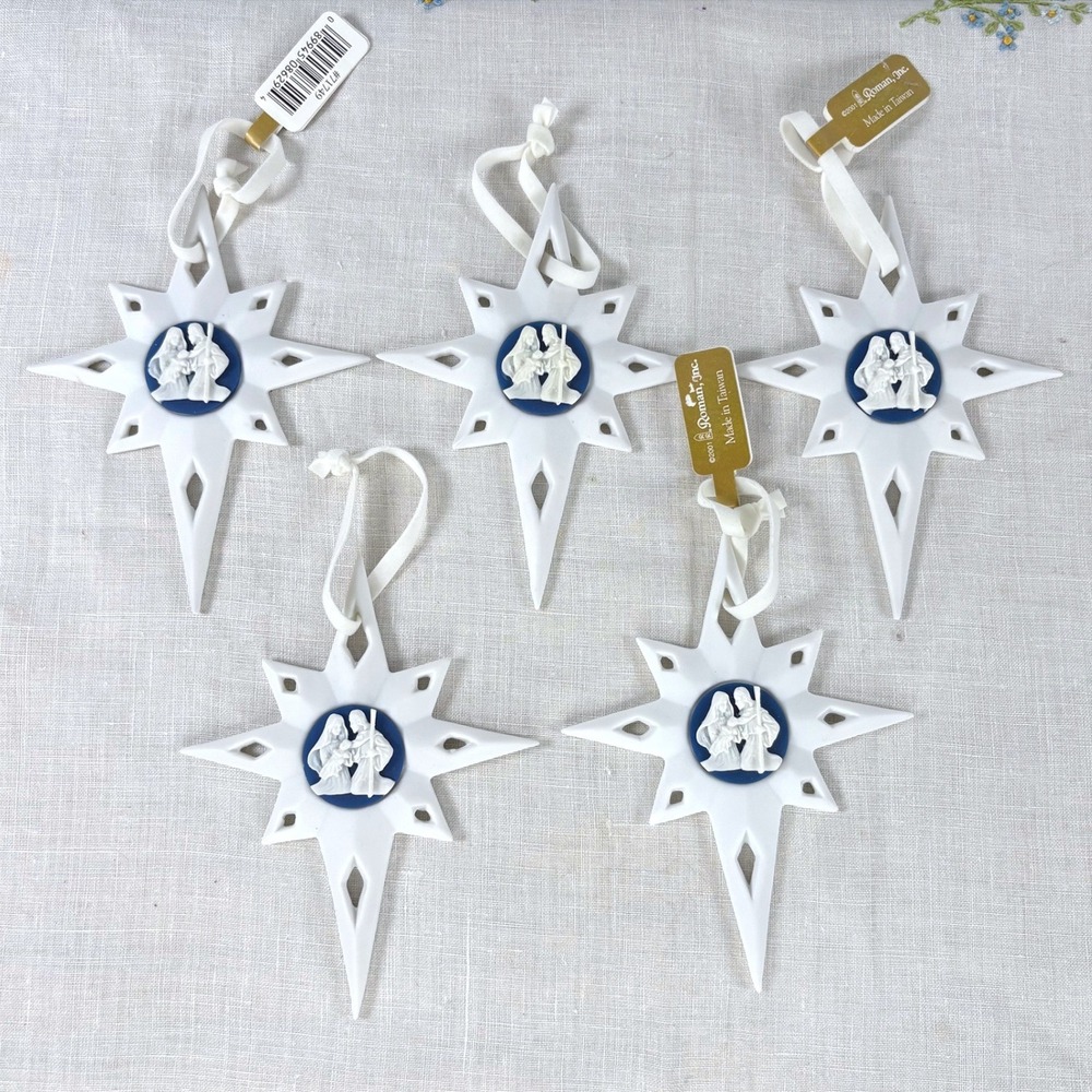 Roman Inc 2001 Nativity Star Porcelain Ornaments Set of 5 NWT